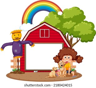 Empty board with barn farm illustration