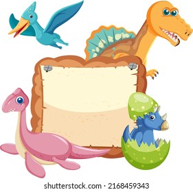 Empty board with cute dinosaurs cartoon characters illustration