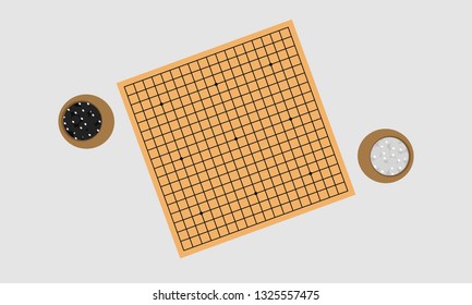 Empty Board Game "Go" with Black and White Stones in the Box in Top View - Vector Illustration