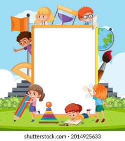 Empty board with many children cartoon character illustration