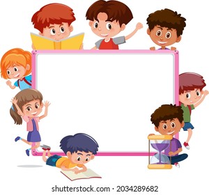 Empty board with many children cartoon character illustration