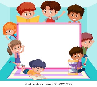 Empty board with many children cartoon character illustration