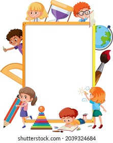 Empty board with many school kids cartoon character illustration