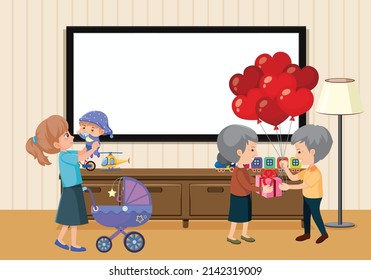 Empty Board In The Room Scene With Family Members Illustration