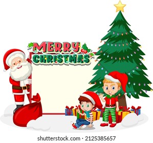 Cartel vacío con ilustración de Santa Claus y niños