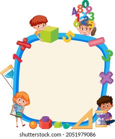 Empty board with school kids and math objects illustration