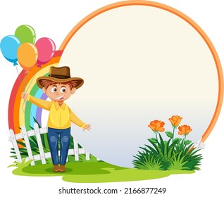 Empty board template with cartoon character illustration