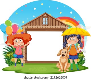 Empty board template with cartoon character illustration