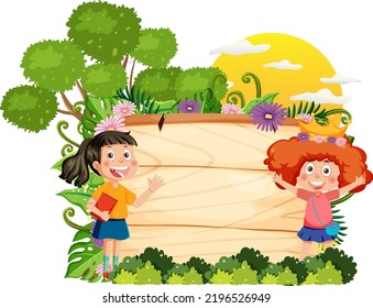 Empty board template with cartoon character illustration
