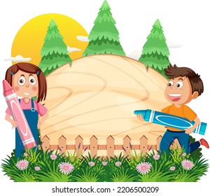 Empty board template with cartoon character illustration