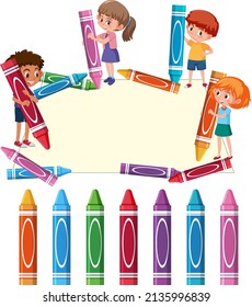 Empty board template with children cartoon character illustration
