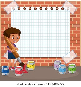 Empty board template with children cartoon character illustration