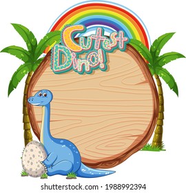 Empty board template with cute dinosaur cartoon character on white background illustration
