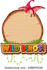 Empty board template with cute dinosaur cartoon character on white background illustration