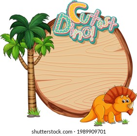 Empty board template with cute dinosaur cartoon character on white background illustration