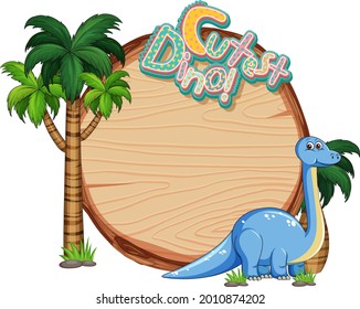 Empty board template with cute dinosaur cartoon character on white background illustration