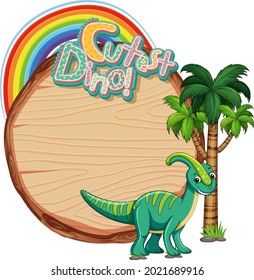 Empty board template with cute dinosaur on white background illustration