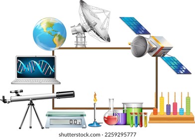 Plantilla de tablero vacía decorada con ilustración de objetos científicos