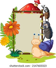 Empty board template with snail and insects illustration
