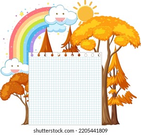 Plantilla de tablero vacía con ilustración de árbol y arco iris
