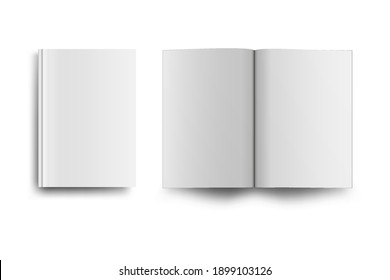 Empty book or magazine mack up isolated on white background. Vector illustration. 