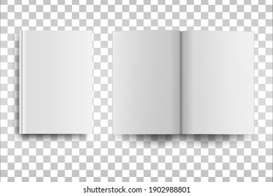 Empty book or magazine mack up isolated on transparent background. Vector illustration. 