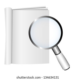 empty book and magnifying glass