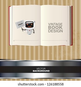Empty book with a robot cartoon. vector design