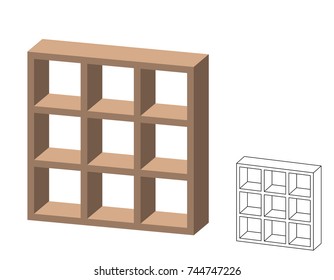 Empty bookcase. Isolated on white background. Vector illustration. Dimetric projection.