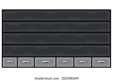 Empty bookcase pixel art. Bookshelf pixel art. Vector illustration.