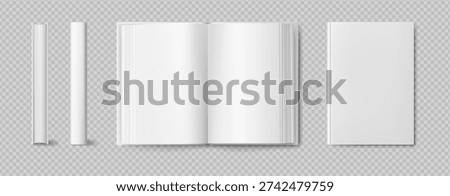 Empty books or textbooks, side and front view. Vector realistic open and closed personal diaries, reading publication and encyclopedias. Literature and reading hobby. Education and studying