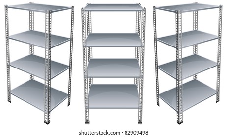 Empty bookshelves isolated on white background, vector illustration