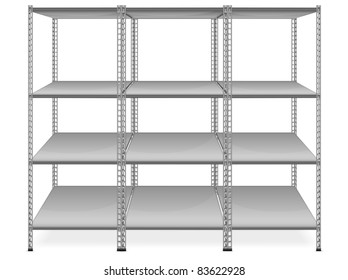 Empty bookshelves isolated on white background, vector illustration