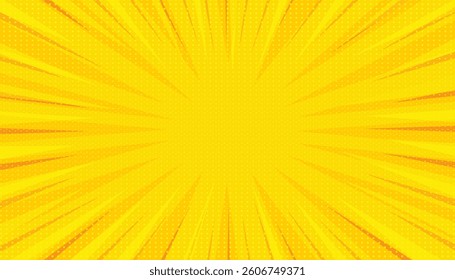 Empty boom comic speech bubble. comic book pop art style vector background. yellow comic sunburst effect with halftone