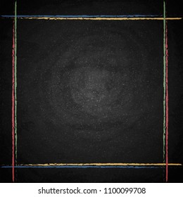 Empty border with colorful lines on blackboard chalkboard background. Vector illustration