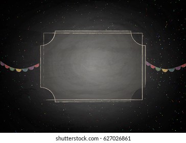 Empty border on blackboard chalkboard background. Vector illustration