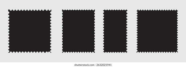 Empty border postage stamp frames for postcard, letter, label, coupon, boxes. Postage stamp frames vector illustration.