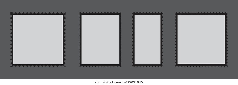 Empty border postage stamp frames for postcard, letter, label, coupon, boxes. Postage stamp frames vector illustration.