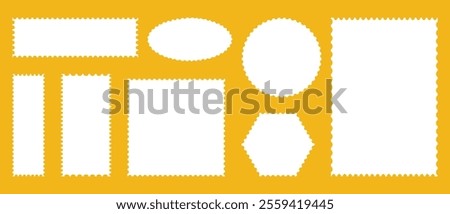 Empty border postage stamp frames for postcard, letter, label, coupon, boxes. Postage stamp frames vector illustration.