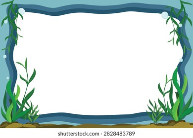 An empty, bordered frame with an underwater theme, featuring aquatic plants and bubbles, perfect for adding custom text or images.
