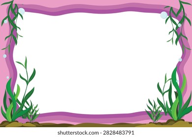 An empty, bordered frame with an underwater theme, featuring aquatic plants and bubbles, perfect for adding custom text or images.