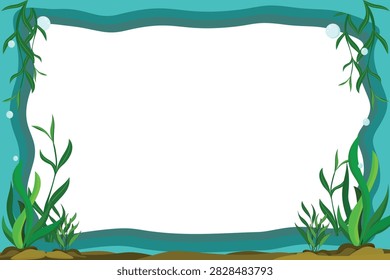 An empty, bordered frame with an underwater theme, featuring aquatic plants and bubbles, perfect for adding custom text or images.
