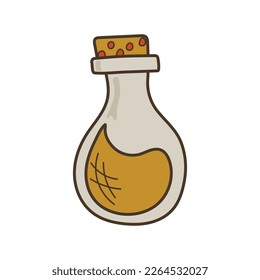 empty bottle is closed with a wooden cap. flask for potion isolated on white background. doodle. clipart. vector illustration
