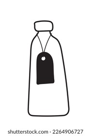 empty bottle is closed with a wooden cap. flask for potion isolated on white background. doodle. clipart. vector illustration