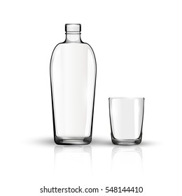 Empty bottle and glass isolated on white