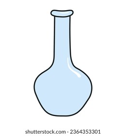 Empty bottle for poison, magic potion hand drawn Halloween illustration. Cartoon style flat design, isolated vector. Print element, glassware, alchemy, chemistry, laboratory, pharmacy