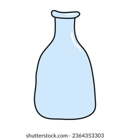 Empty bottle for poison, magic potion hand drawn Halloween illustration. Cartoon style flat design, isolated vector. Print element, glassware, alchemy, chemistry, laboratory, pharmacy