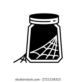Empty Bottle with Spider Web Icon Solid Style Isolated White Background