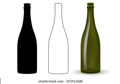 Empty bottle of wine, champagne. Vector illustration isolated on white background