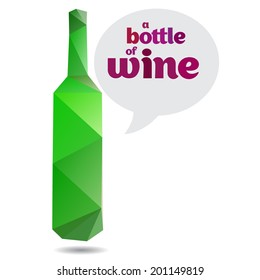 Empty bottle of wine in origami style. Vector